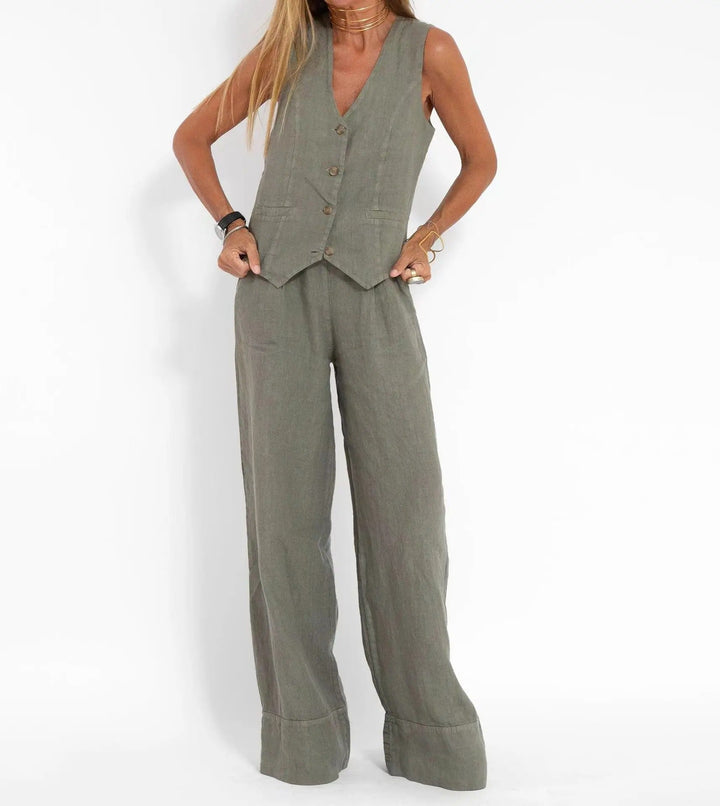 Abril | Conjunto de Chaleco a Medida y Pantalones de Pierna Ancha de Algodón