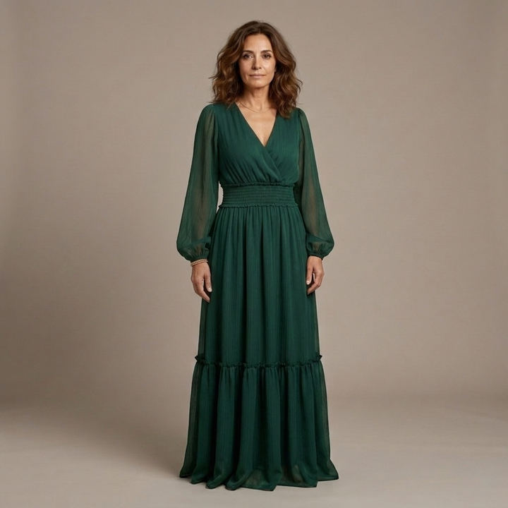 María - Vestido de chiffon con escote en V