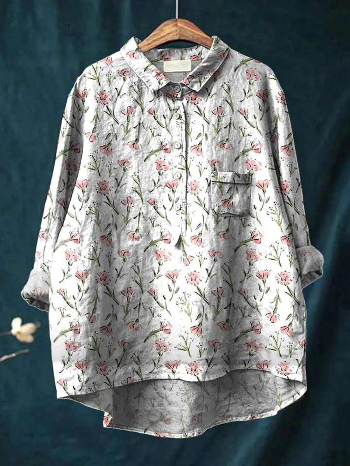 Hadley | Camisa Casual de Mujer con Patrón Floral Rosa de Primavera