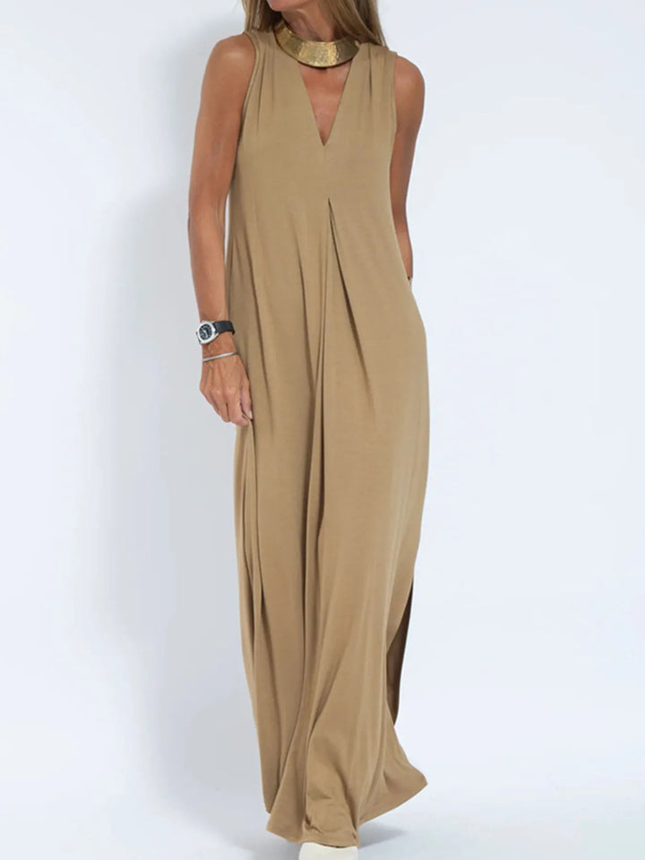 Vestido Maxi Sin Mangas de Cuello en V de Talla Grande