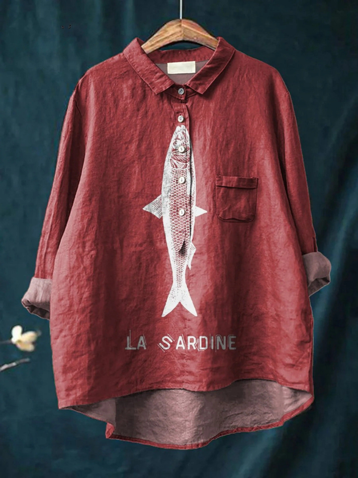 Faye | Camiseta Casual Impresa con Gráfico de Sardina para Mujeres