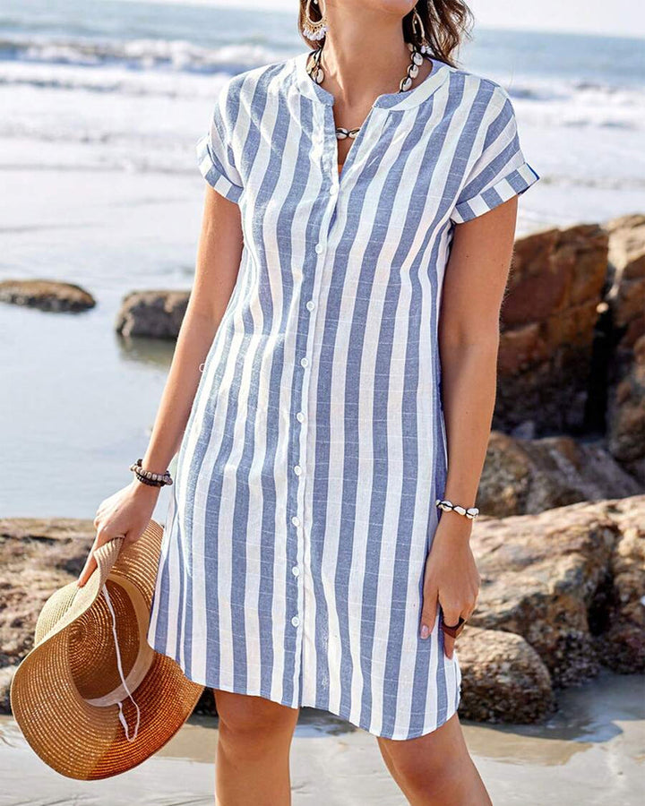 Lillian | Vestido Camisa Elegante a Rayas con Escote en V