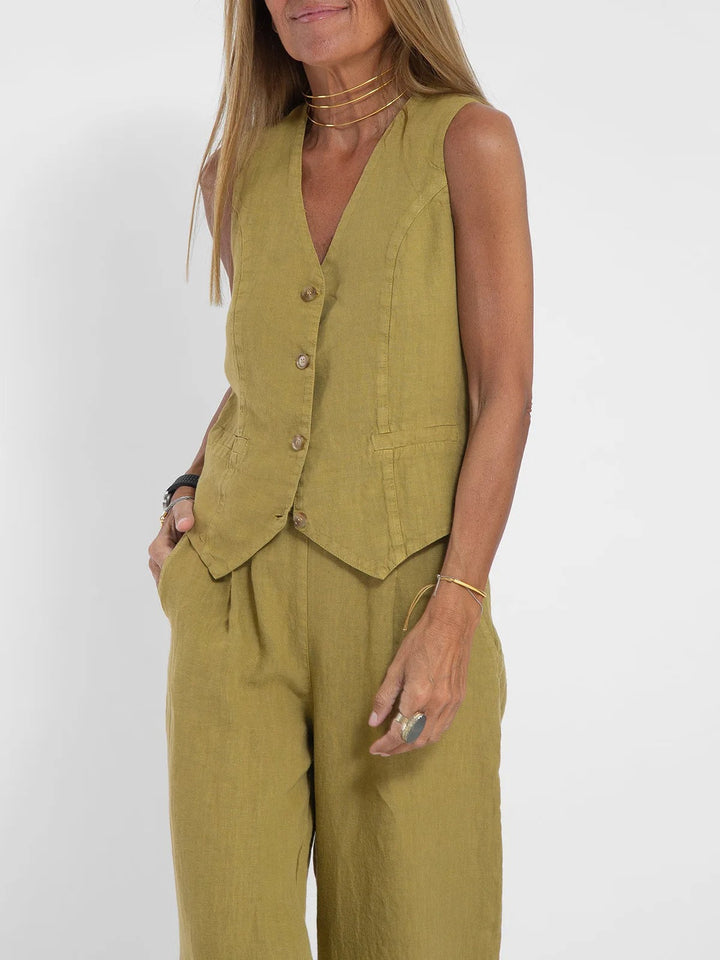 Abril | Conjunto de Chaleco a Medida y Pantalones de Pierna Ancha de Algodón