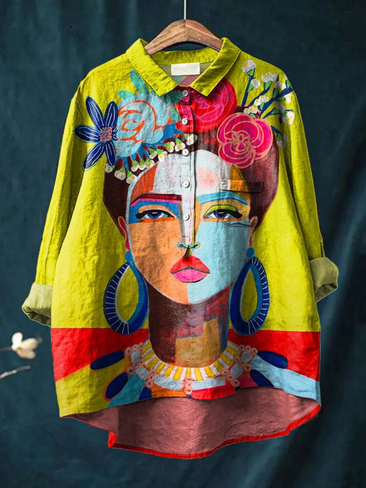 Eugen | Camiseta Casual de Mujer con Arte de Retrato de Freda Impresa en Pintura al Óleo