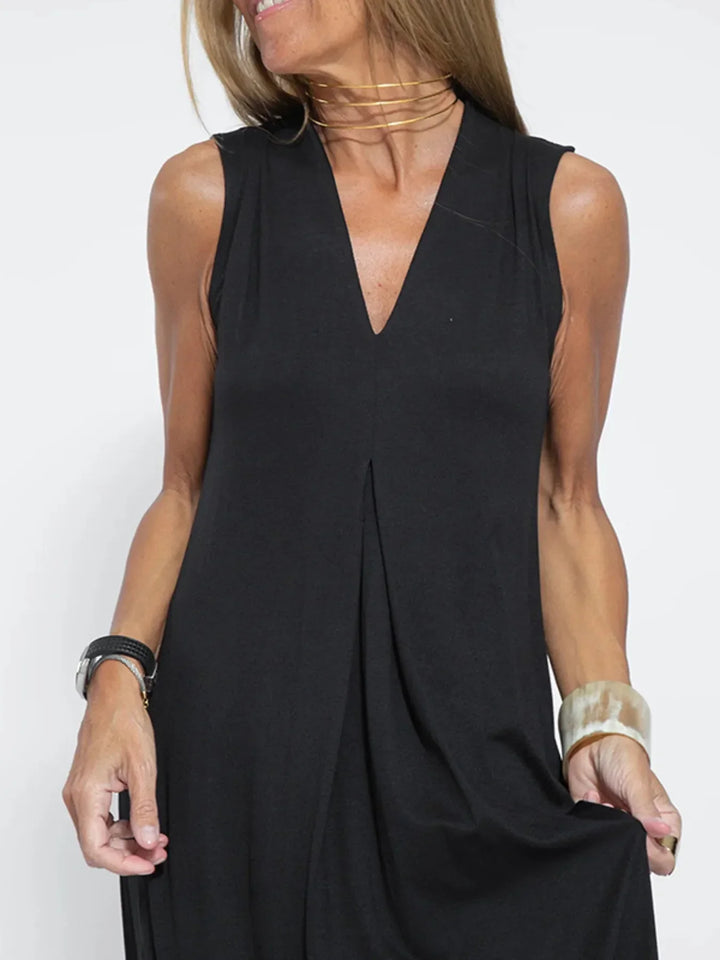 Vestido Maxi Sin Mangas de Cuello en V de Talla Grande