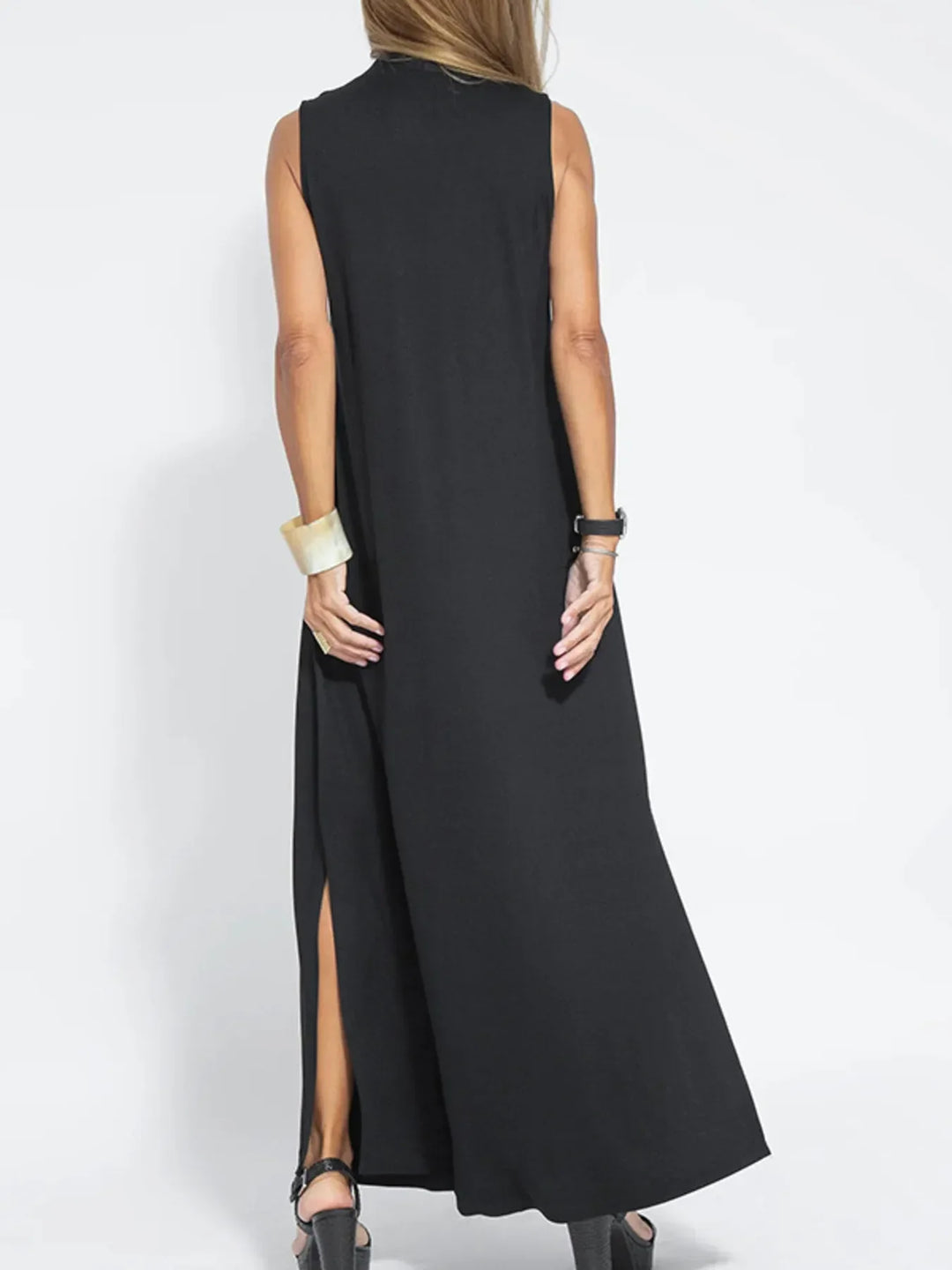 Vestido Maxi Sin Mangas de Cuello en V de Talla Grande