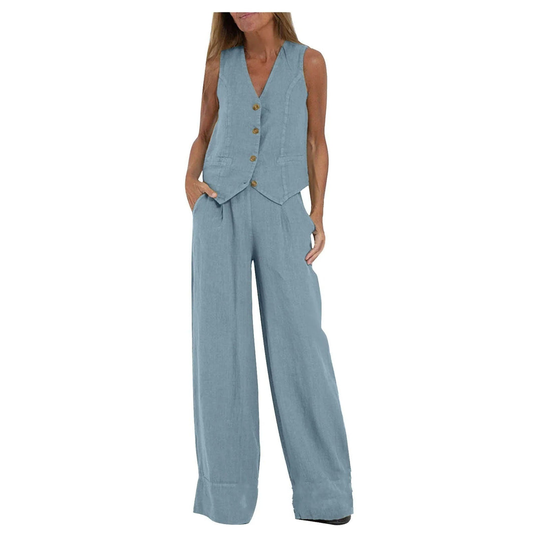 Abril | Conjunto de Chaleco a Medida y Pantalones de Pierna Ancha de Algodón