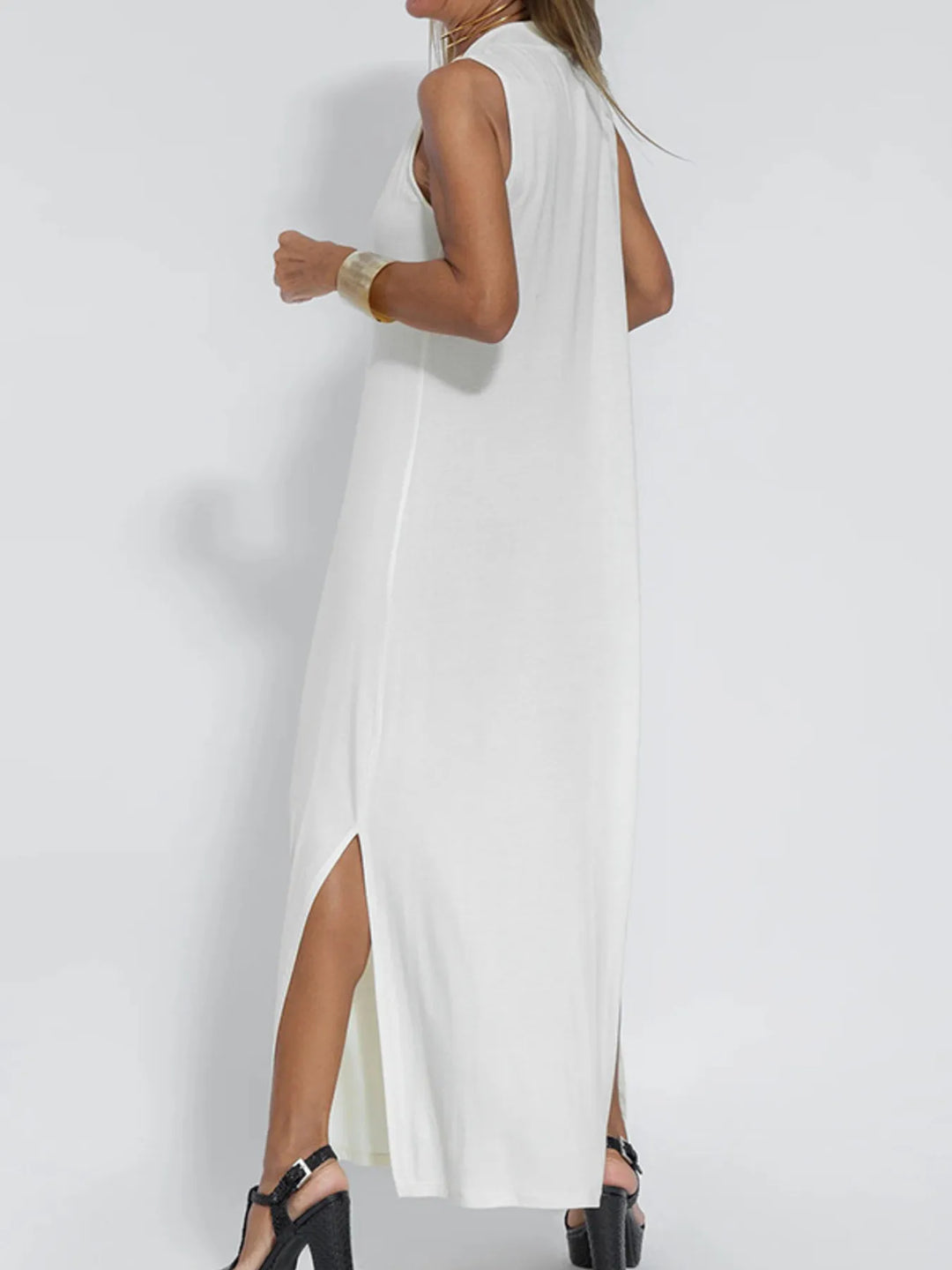 Vestido Maxi Sin Mangas de Cuello en V de Talla Grande