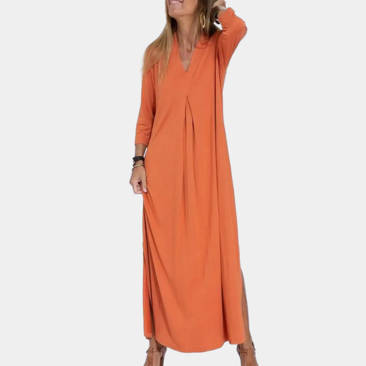 Vestido Maxi con Escote en V | Diseño Veraniego A-Line Fluyente