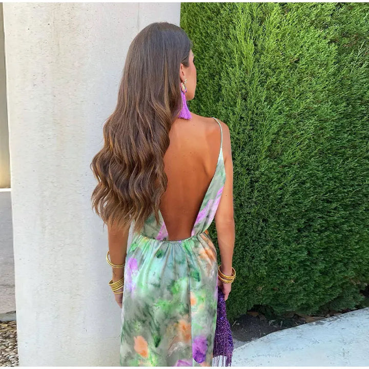 Anisten™ | Vestido Maxi Elegante con Patrón Halo-Dye y Chal Desprendible