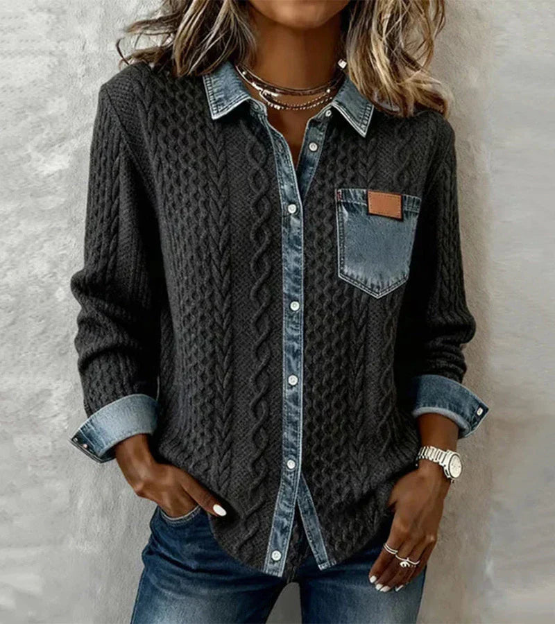 Paloma | Top de Punto Patchwork con Detalles de Denim