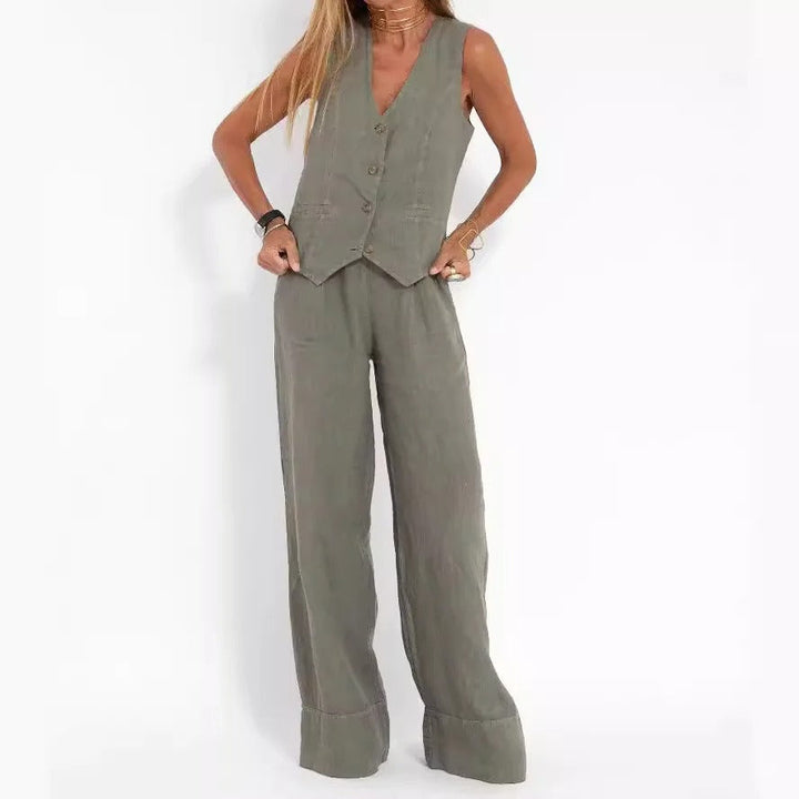 Abril | Conjunto de Chaleco a Medida y Pantalones de Pierna Ancha de Algodón