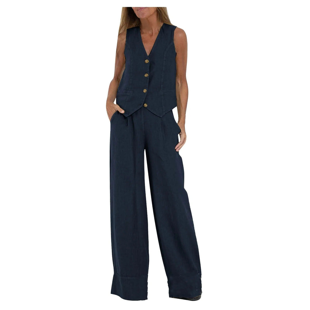 Abril | Conjunto de Chaleco a Medida y Pantalones de Pierna Ancha de Algodón