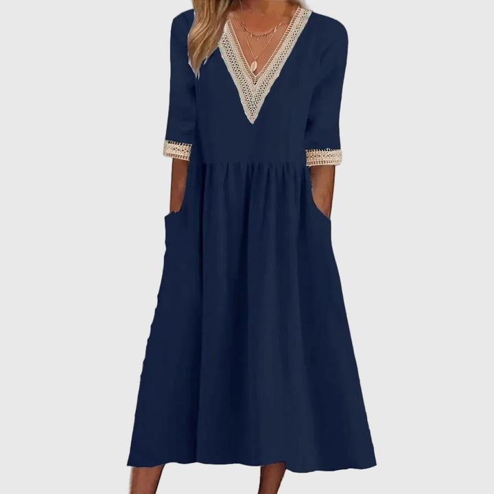 Sara | Vestido Midi con Detalle de Encaje Elegante