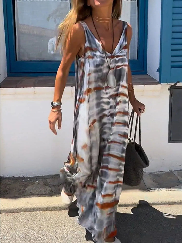 Vestido Maxi de Tirantes con Escote en V Tie-Dye