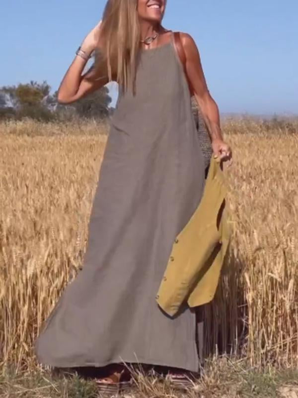 Vestido largo de algodón y lino para mujer, casual