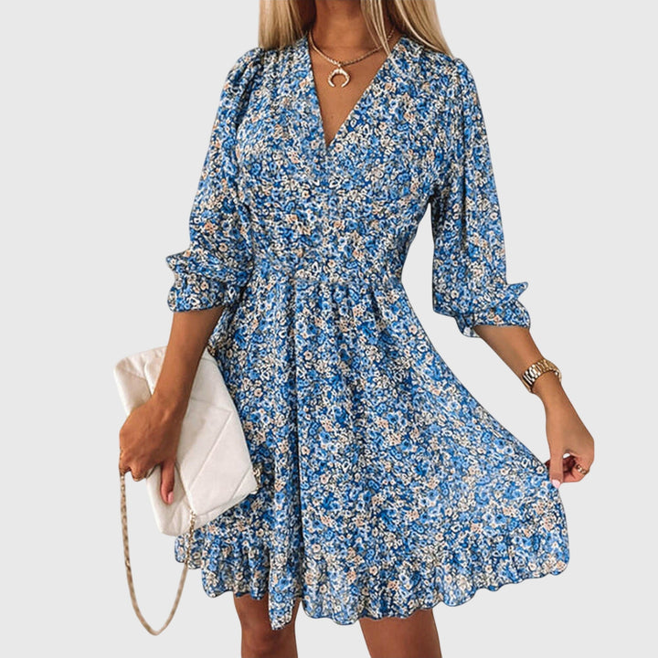 Elisa | Vestido Floral con Mangas Abullonadas