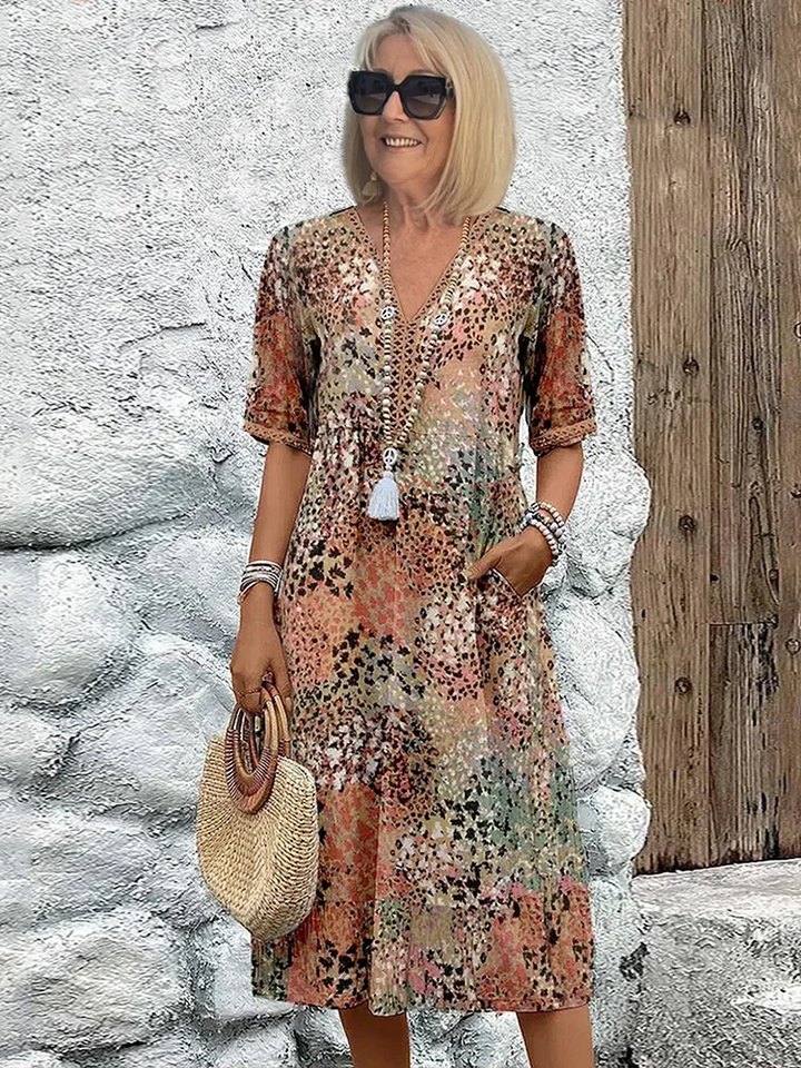 Sofía | Elegante Vestido Midi Floral con Cobertura para el Abdomen