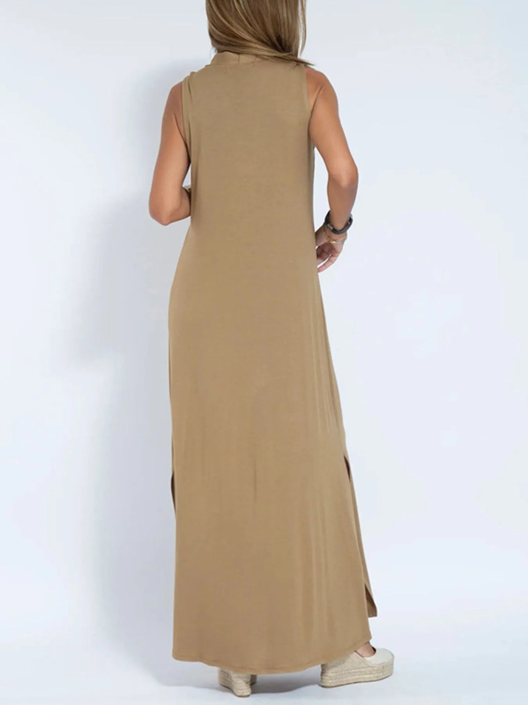 Vestido Maxi Sin Mangas de Cuello en V de Talla Grande