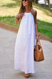 Vestido Maxi Halter de Mezcla de Lino Down By The Cove