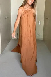 Vestido Maxi Halter de Mezcla de Lino Down By The Cove