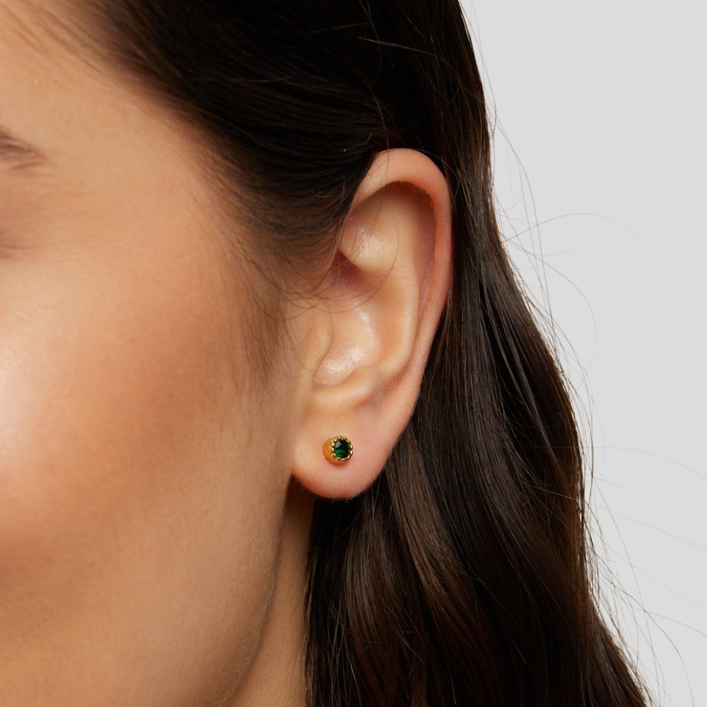 Pendientes de botón verde esmeralda
