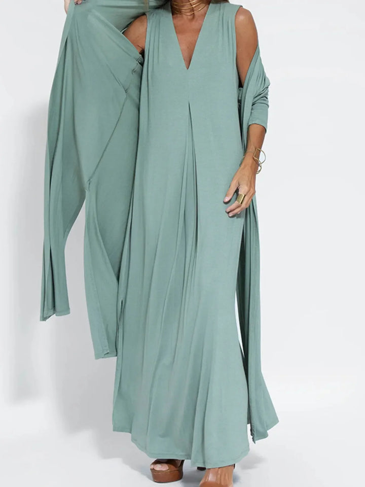 Vestido Maxi Sin Mangas de Cuello en V de Talla Grande
