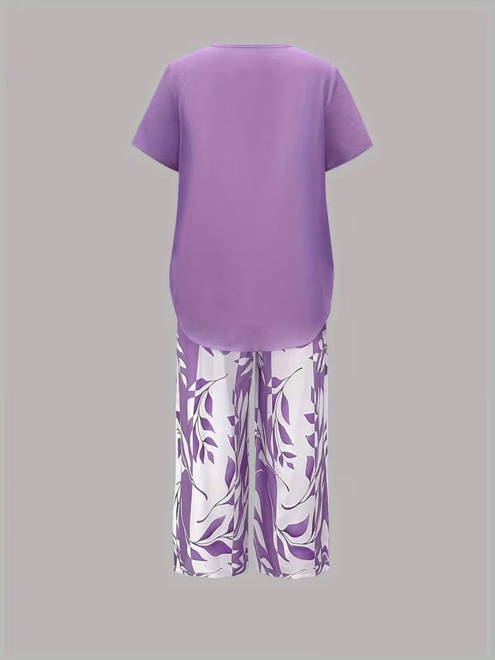 Arvessa | Conjunto de Dos Piezas con Estampado de Hojas Casual