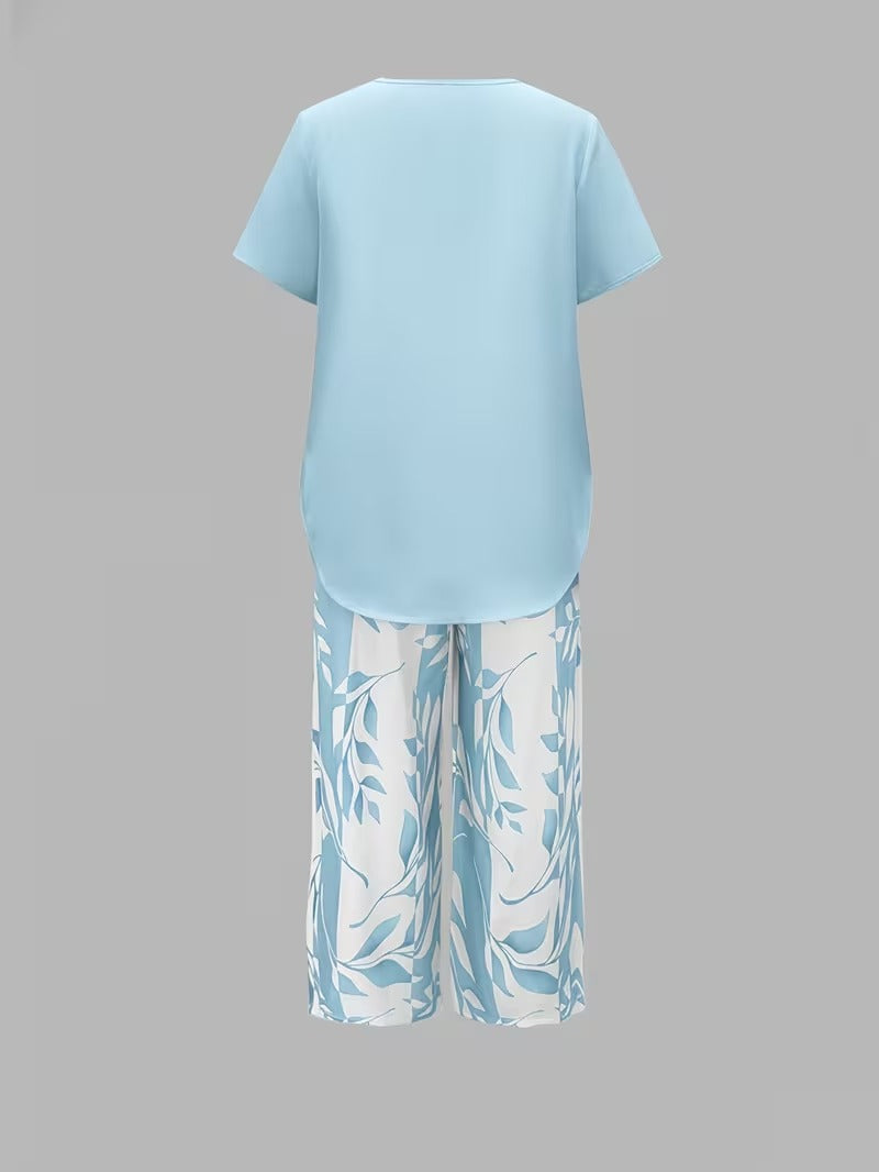 Arvessa | Conjunto de Dos Piezas con Estampado de Hojas Casual