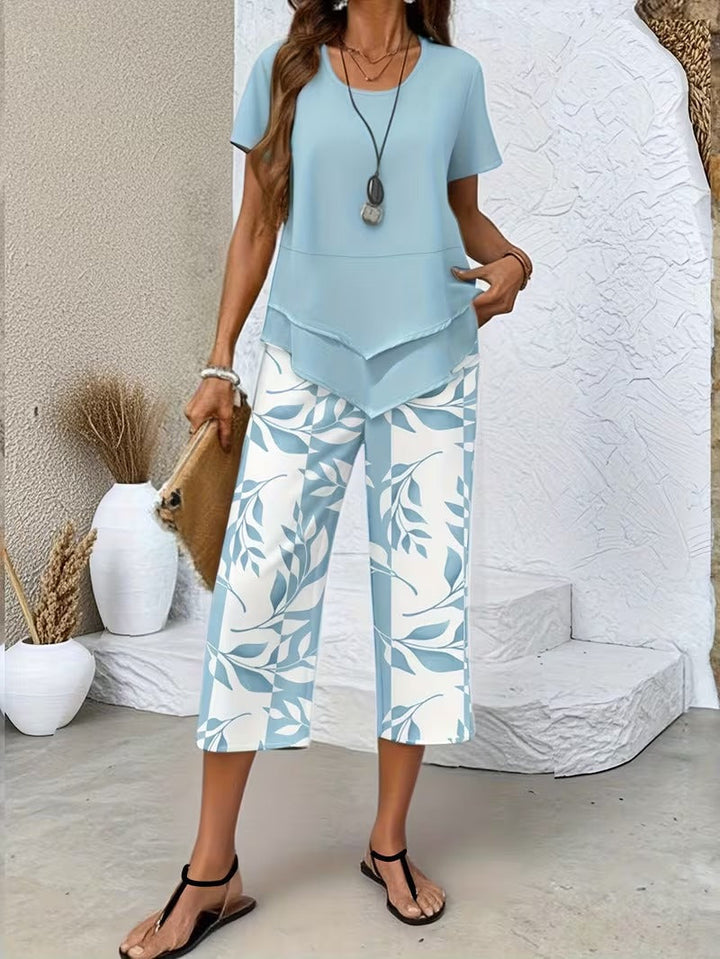 Arvessa | Conjunto de Dos Piezas con Estampado de Hojas Casual