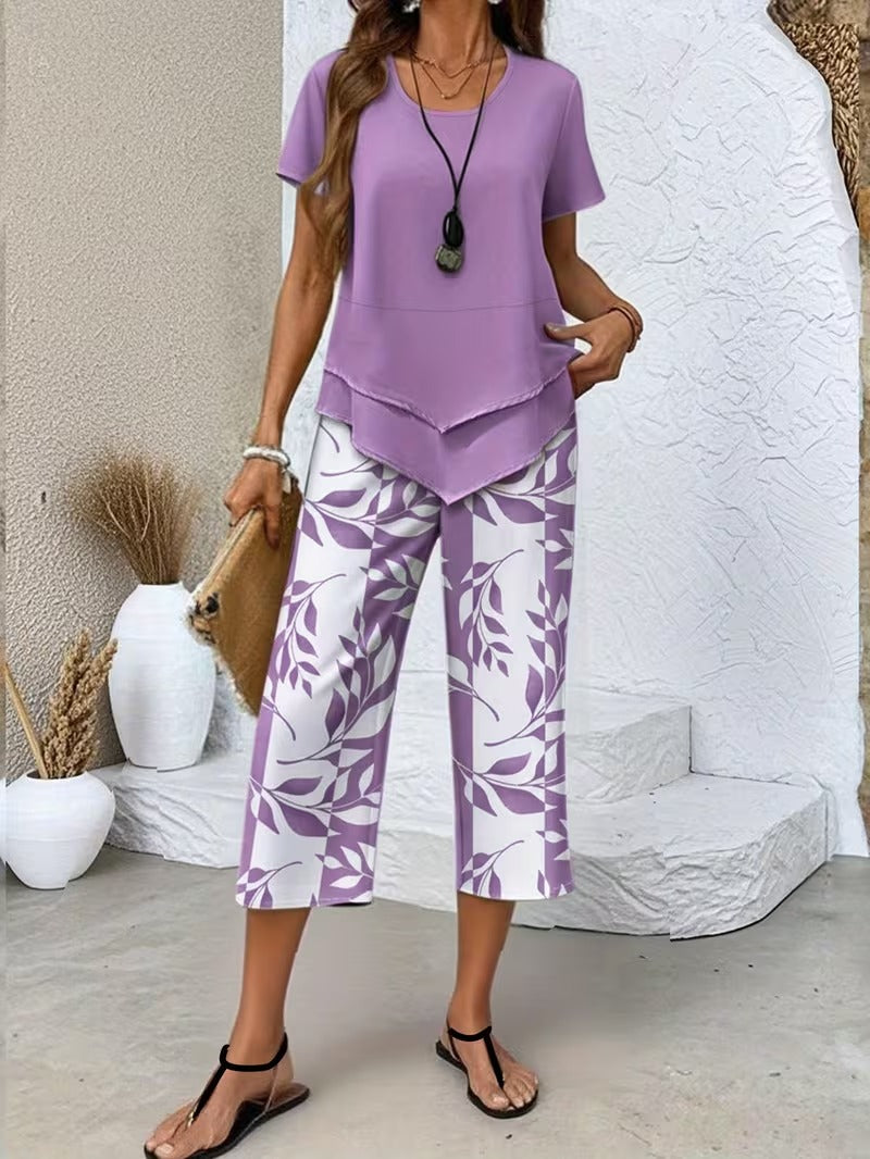 Arvessa | Conjunto de Dos Piezas con Estampado de Hojas Casual
