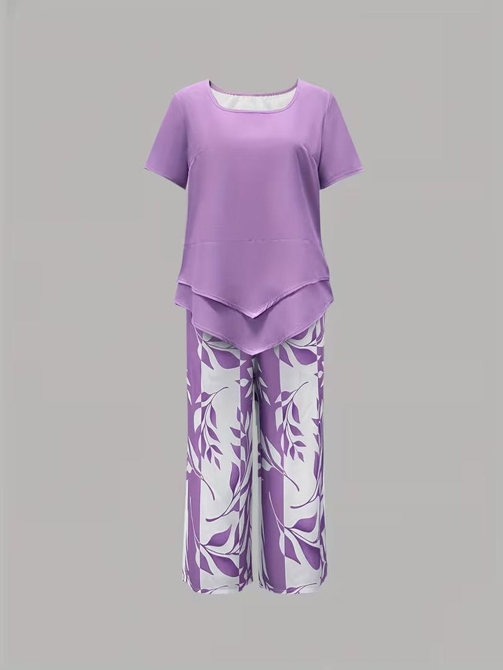 Arvessa | Conjunto de Dos Piezas con Estampado de Hojas Casual