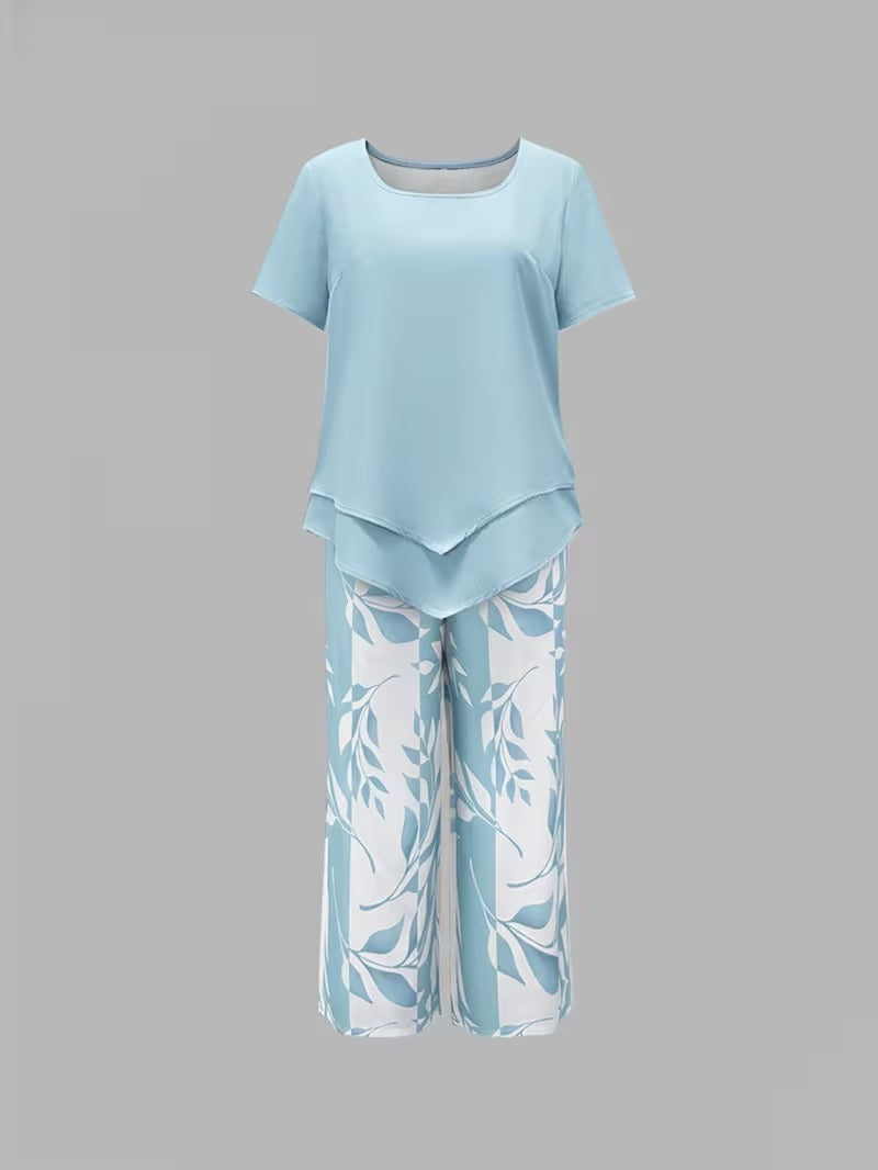 Arvessa | Conjunto de Dos Piezas con Estampado de Hojas Casual