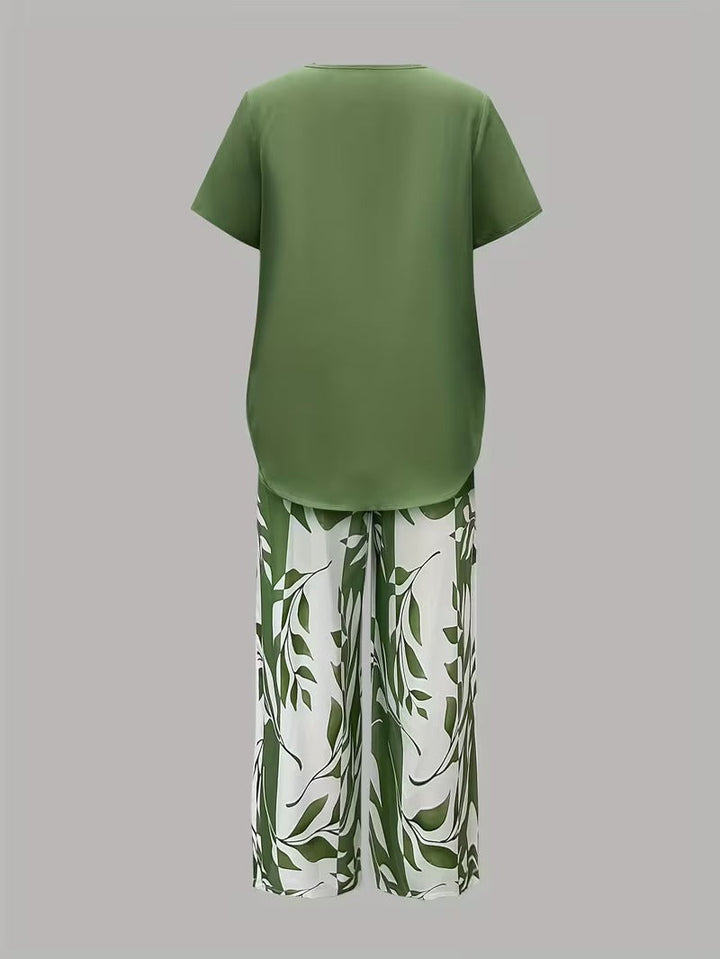 Arvessa | Conjunto de Dos Piezas con Estampado de Hojas Casual
