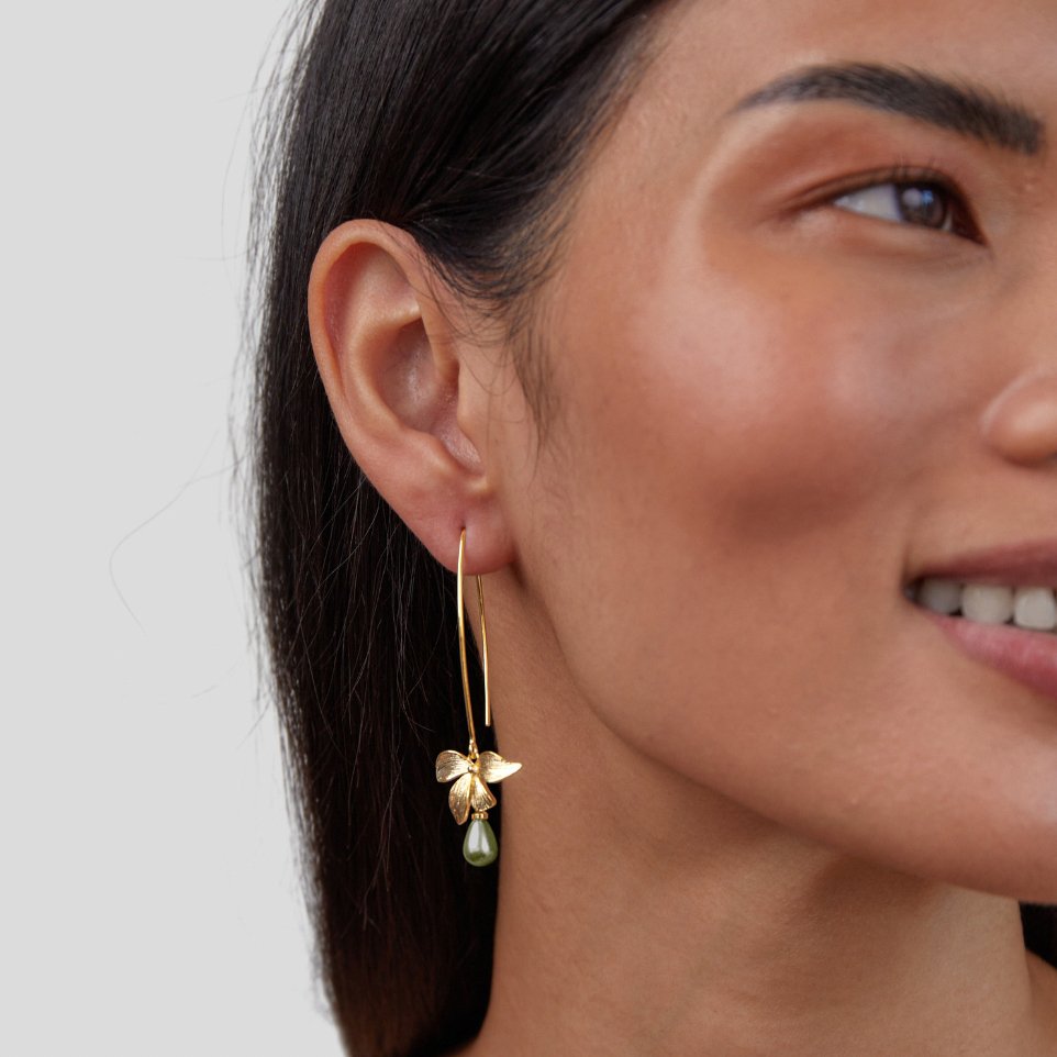 Pendientes de gotas de jade y flores