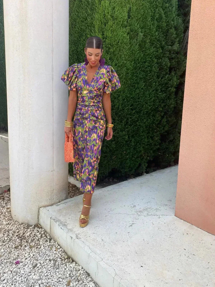 Arielle™ | Vestido Midi Colorido con Volantes en las Mangas