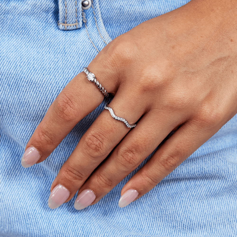 Anillo Zenya de Cristal y Ondas de Plata